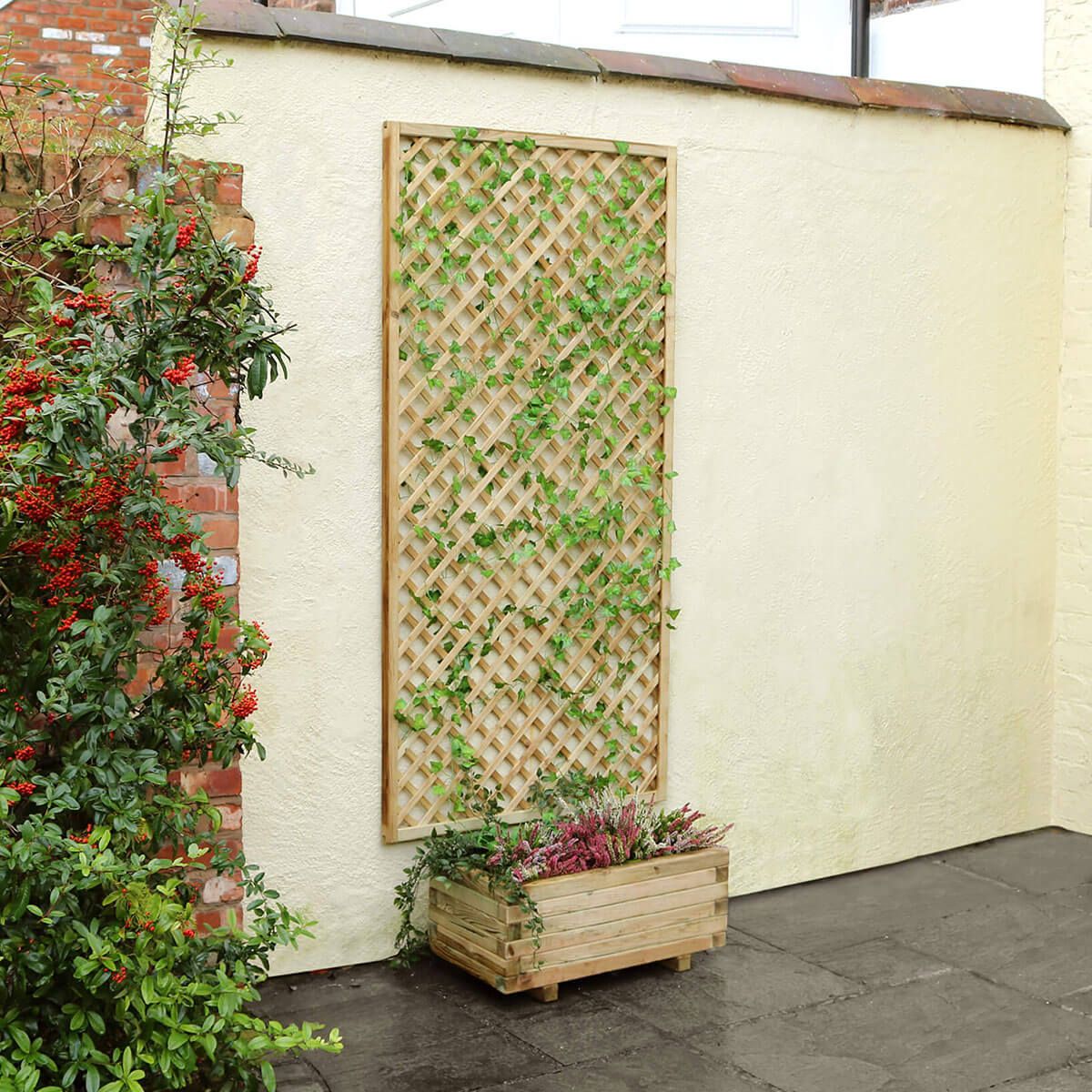 wooden trellis uk Zest Hillside Pressure Treated Wood Diamond Trellis 183cm x 90cm – Ruxley Manor Garden Centre