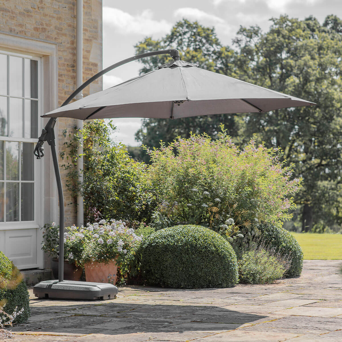 grey patio umbrella uk Bramblecrest Gloucester Side Post Parasol with Protective Cover