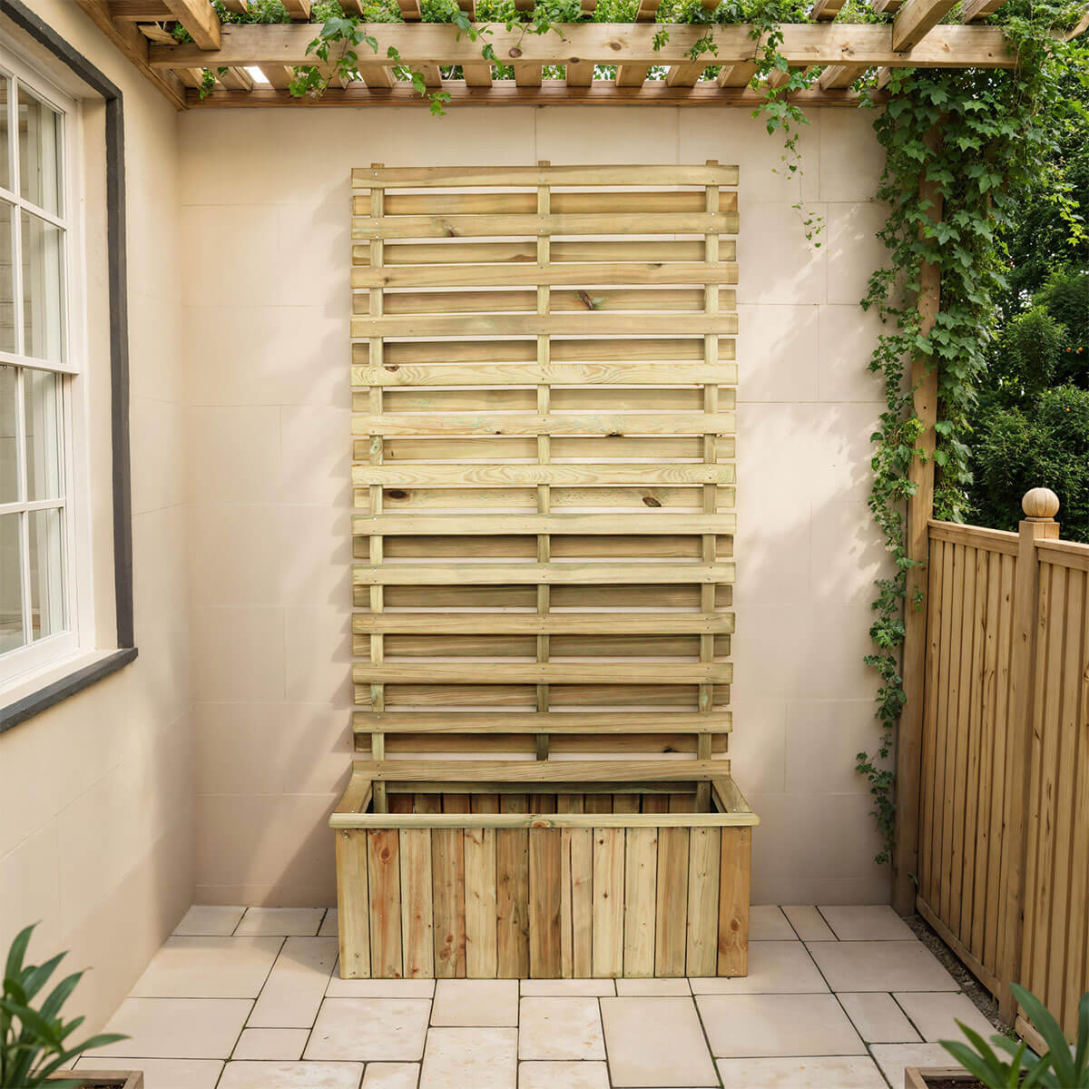 planter with trellis uk Zest Wooden Keswick Garden Planter with Trellis 1.8m