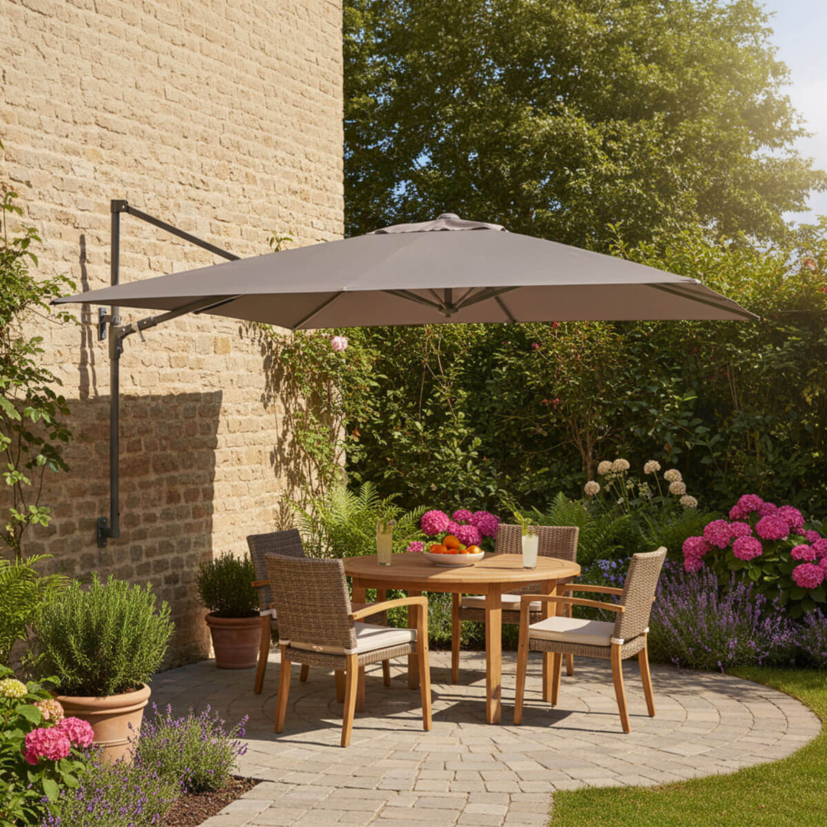 cantilever patio umbrella uk Kettler Wall Mounted Free Arm Cantilever Garden Parasol 2.5M Square
