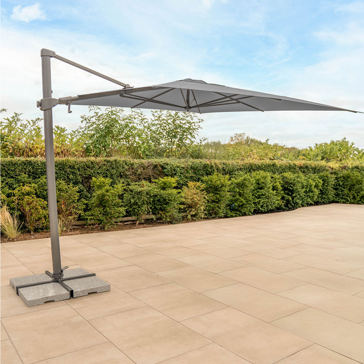 Kettler Orion 3x3m Side Post Cantilever Parasol with Base & LEDs- Slat – Ruxley Manor Garden Centre