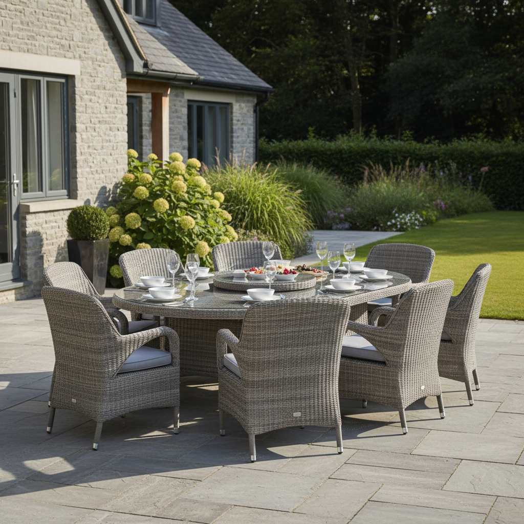 Verona 8 Seat Elliptical Garden Dining Set with Lazy Susan