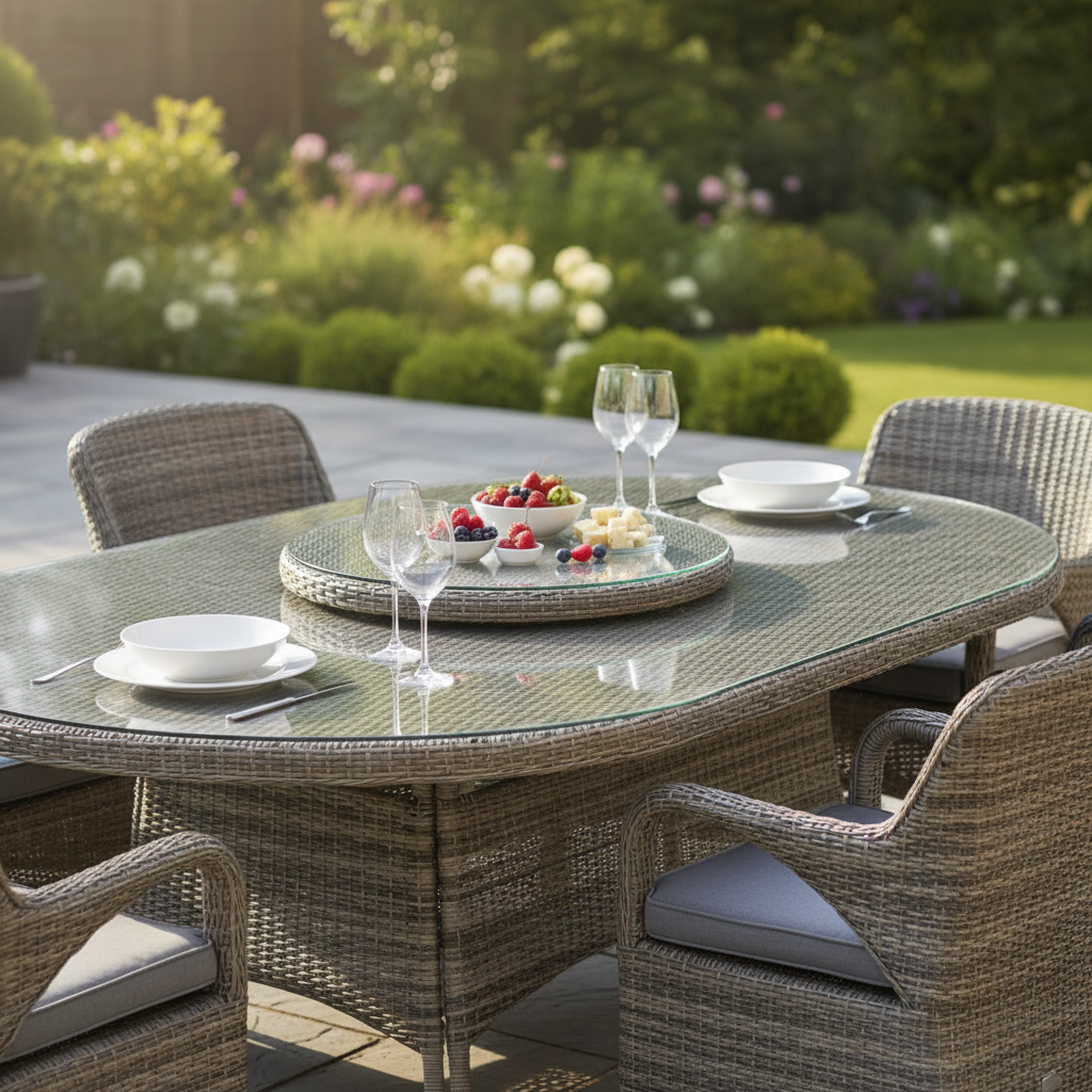 Verona 8 Seat Elliptical Garden Dining Set with Lazy Susan