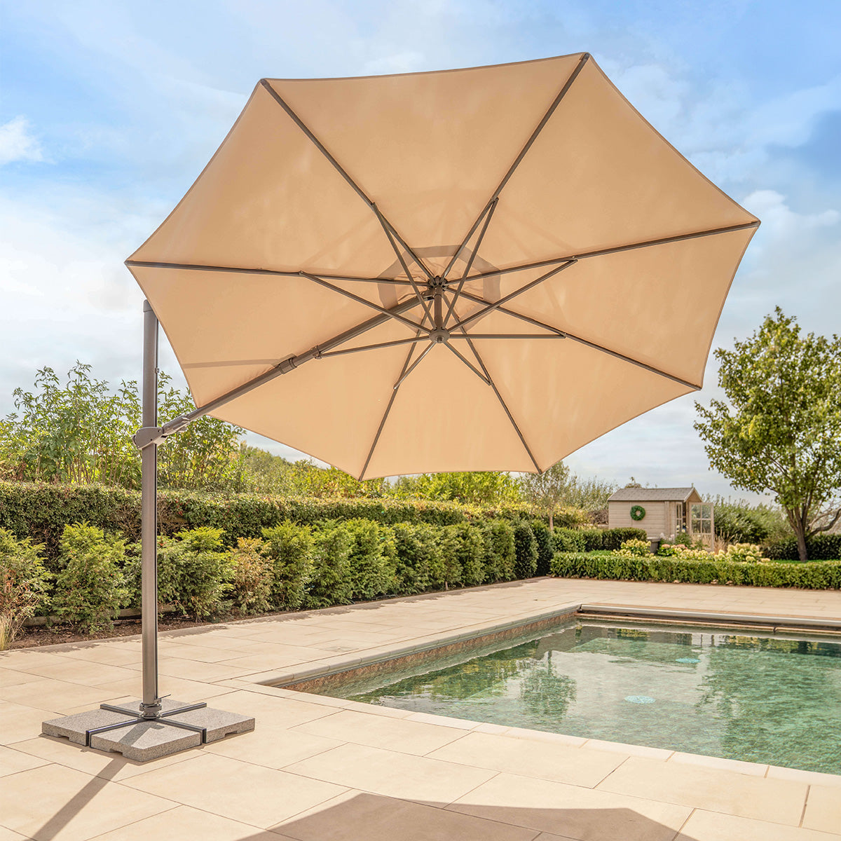 Kettler Orion 3m Round LED Side Post Cantilever Parasol with Base & Ni – Ruxley Manor Garden Centre