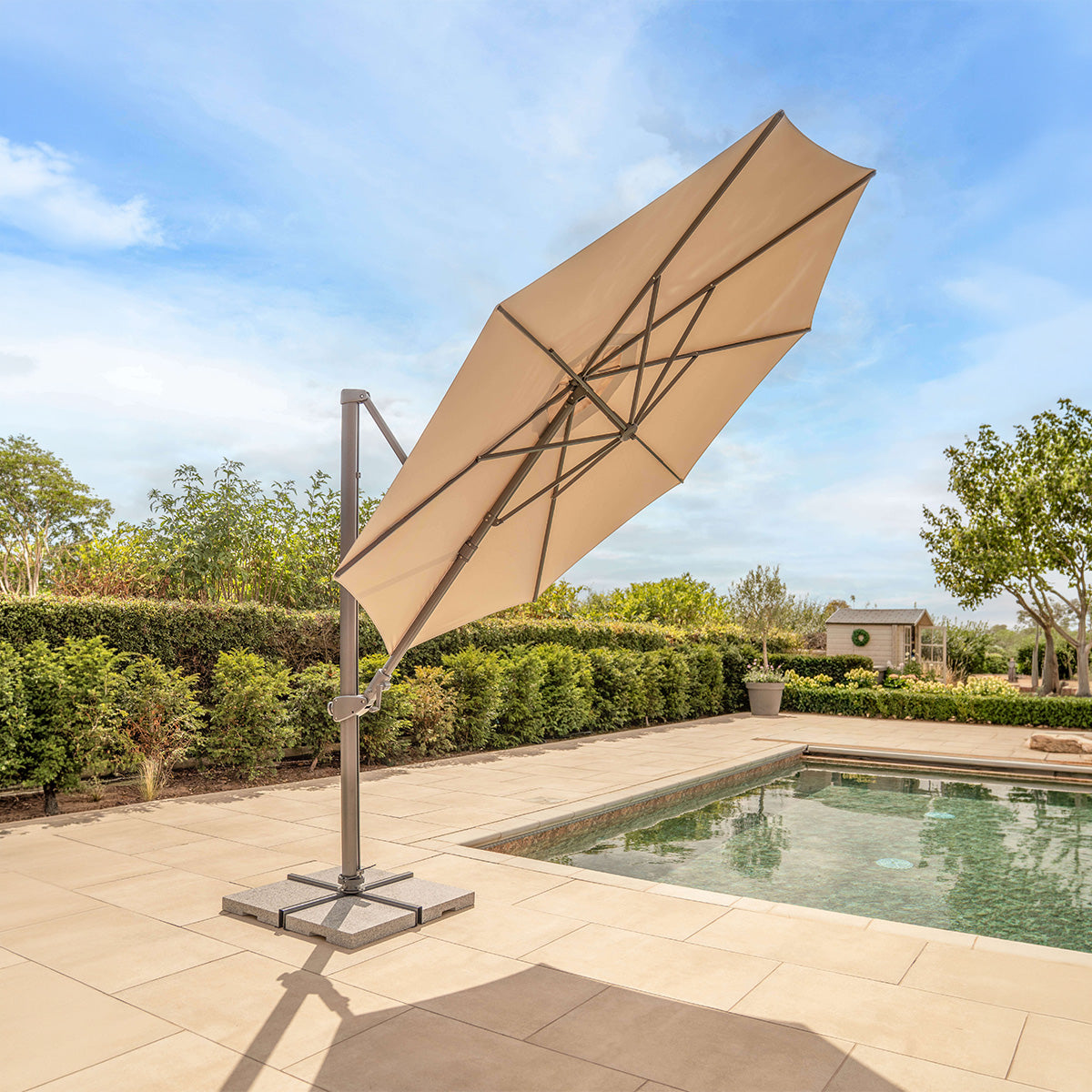Kettler Orion 3m Round LED Side Post Cantilever Parasol with Base & Night Cover