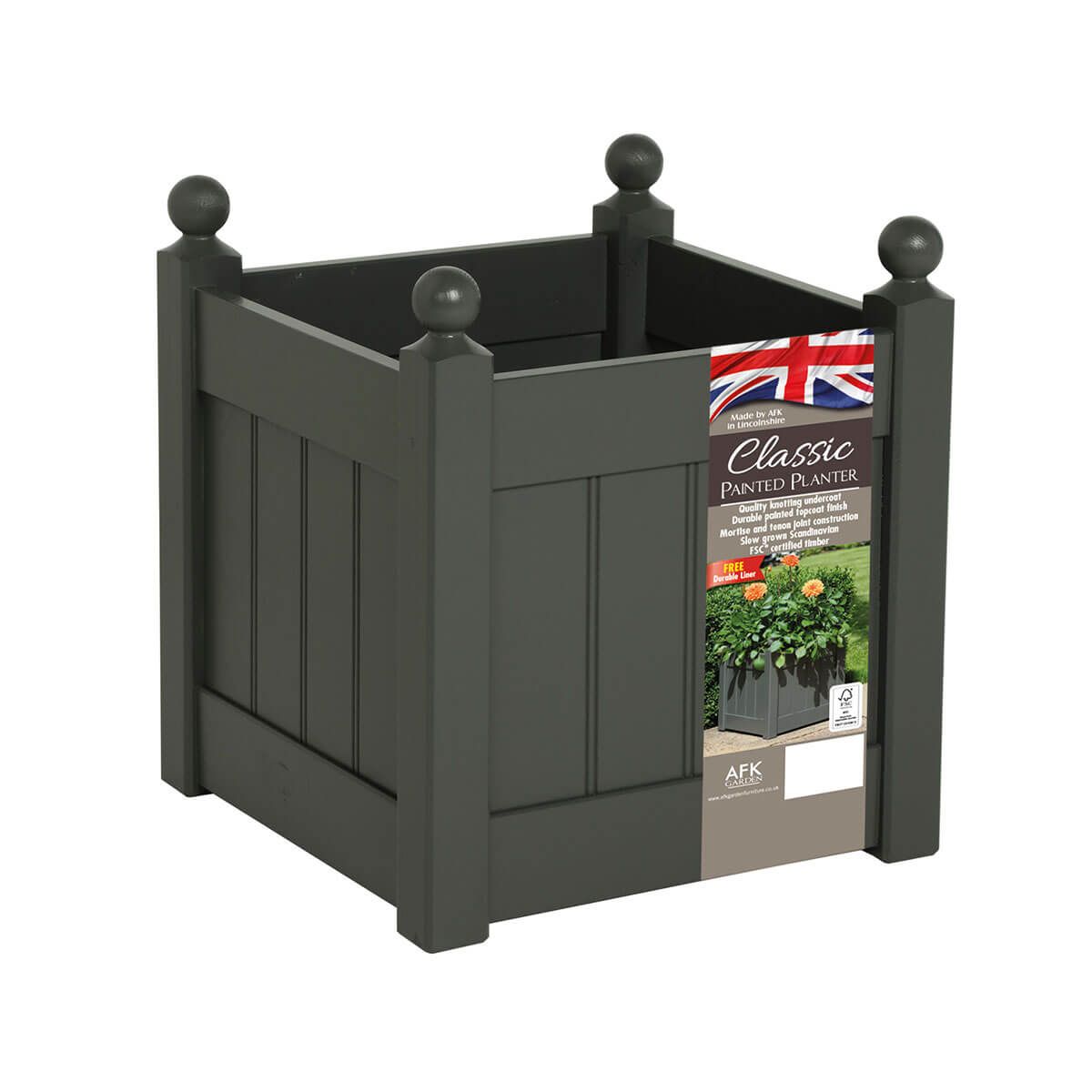 AFK Classic Square Timber Planter (38cm, Grey) – Ruxley Manor