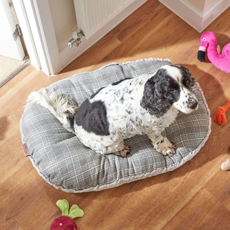 Zoon Plaid Oval Cushion Dog Bed - Grey (XXL Dog)