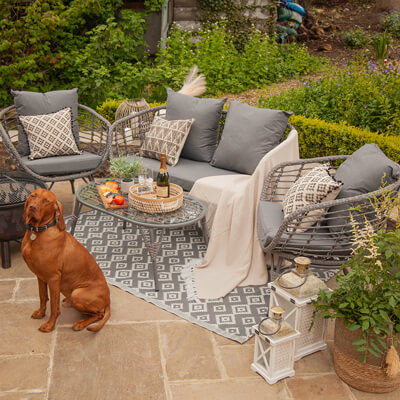 Evora Wicker Garden Sofa Set with Table (Grey)