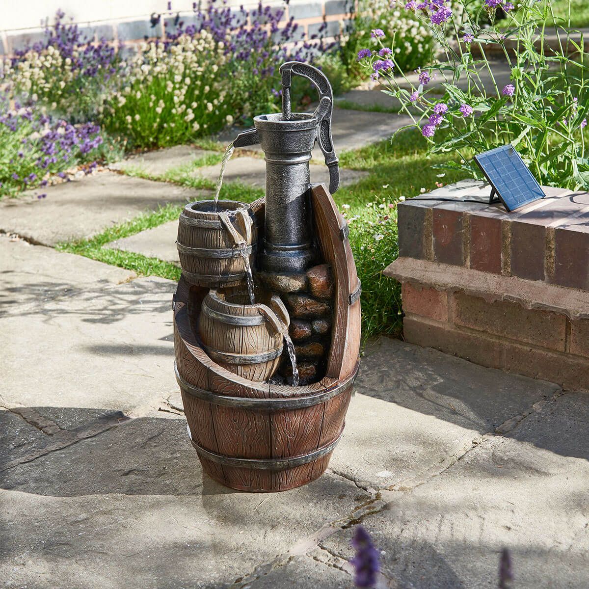 Whiskey Barrels Cascade Solar Powered Garden Water Feature – Ruxley ...