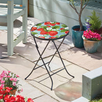 Strawberry Folding Garden Side Table with Glass Top