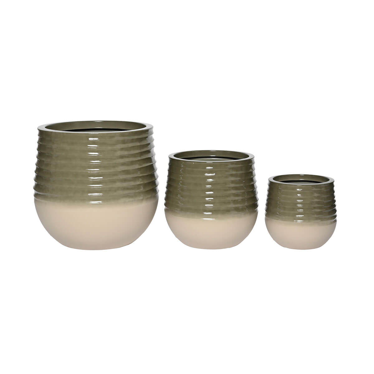 Jamie Planters Set of 3 Garden Pots in Green & Grey Ceramic Effect ...