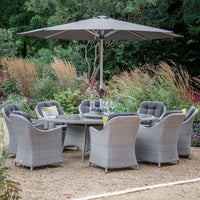 Bramblecrest Wentworth 8 Seat Garden Elliptical Dining Set with Lazy Susan Parasol & Base