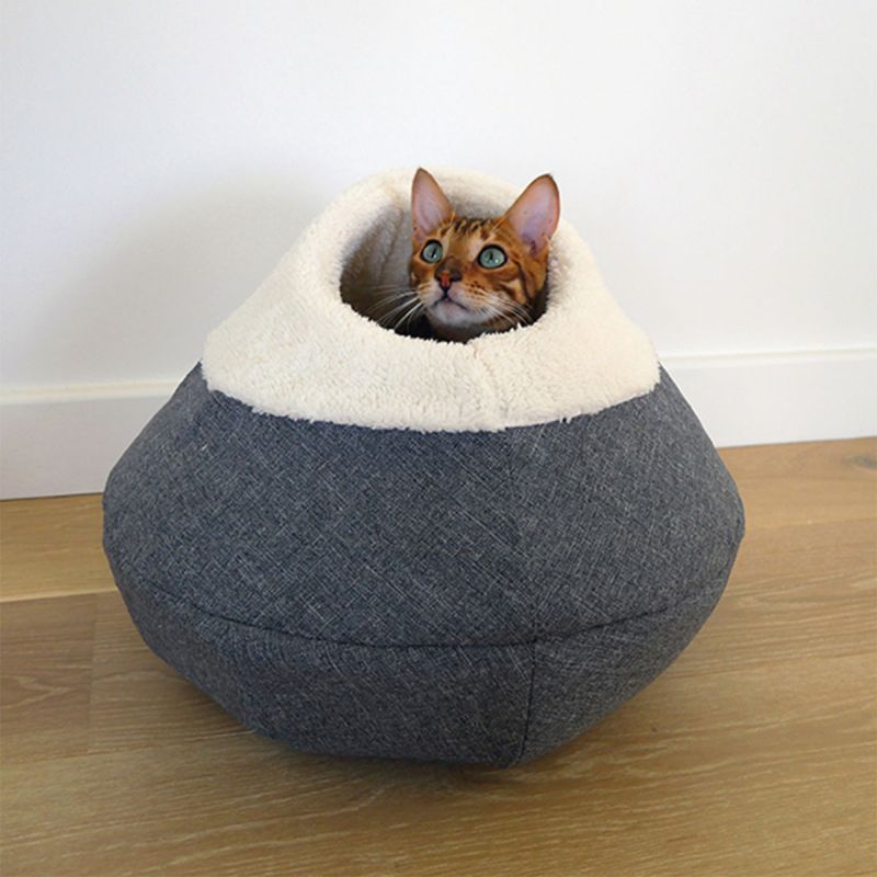 Rosewood Round Cosy Cat Cave Cat Bed - Grey