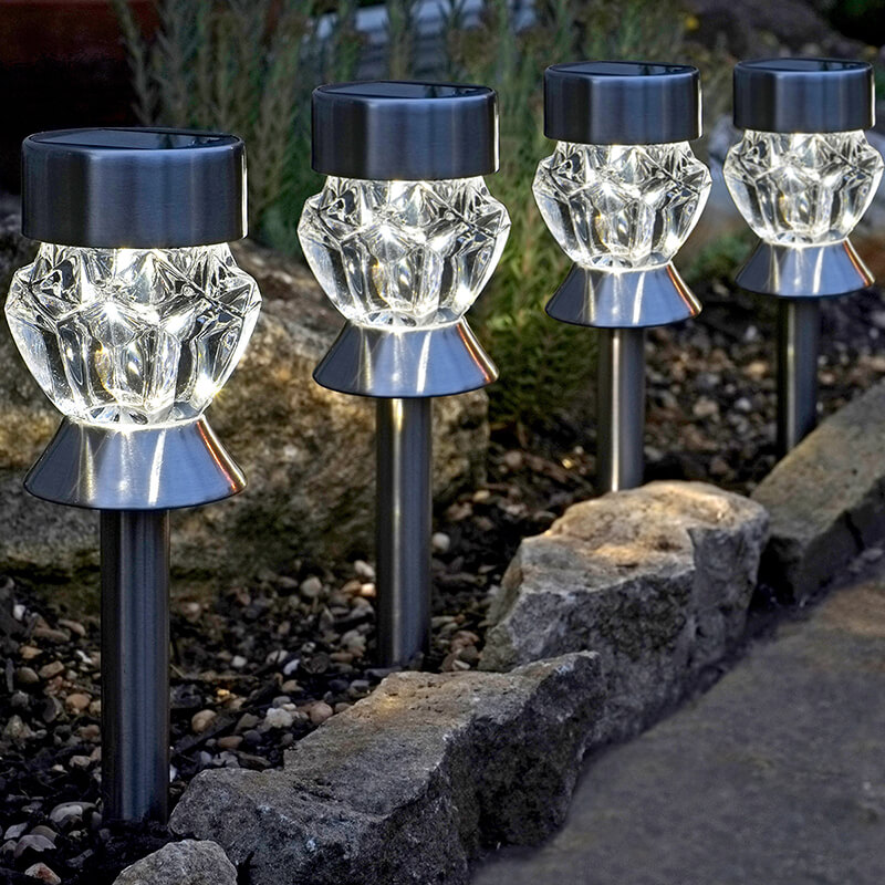 Crystal Stainless Steel Stake Lights - 4 Pack
