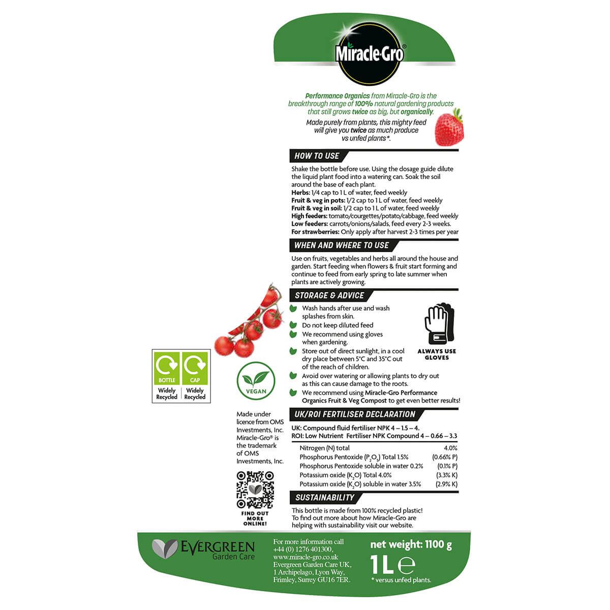 Miracle-Gro Performance Organics Fruit & Veg Liquid Concentrate Food (1 Litre)