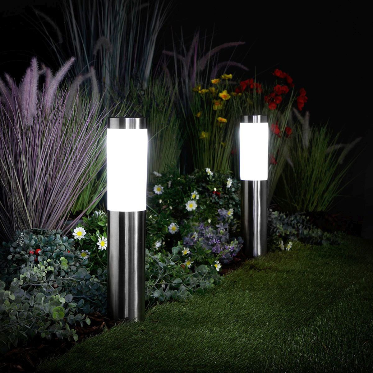 Noma Maxi Frosted Stainless Steel Bollard Garden Lights - Set of 2
