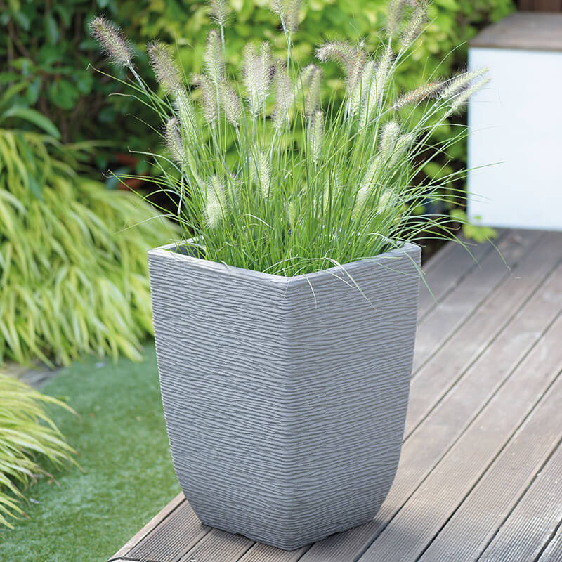 33cm Cotswold Tall Square Outdoor Plant Pot (Limestone Grey)