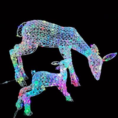 70cm Colour Changing Jewelled Doe And Baby Deer