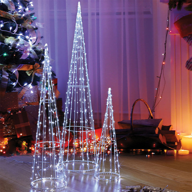 Three Kings 3 Cool White Christmas TreeCone LED Decorations - 640 LEDs