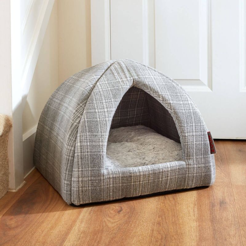 Zoon Plaid Igloo Cat Bed - Grey