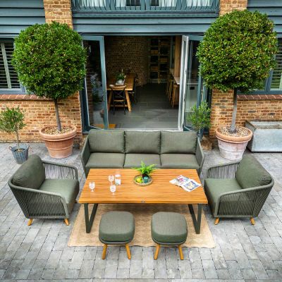 Eden 3 Seat Rope Garden Sofa Set with Coffee Table, 2 x Armchairs and 2 x Stools