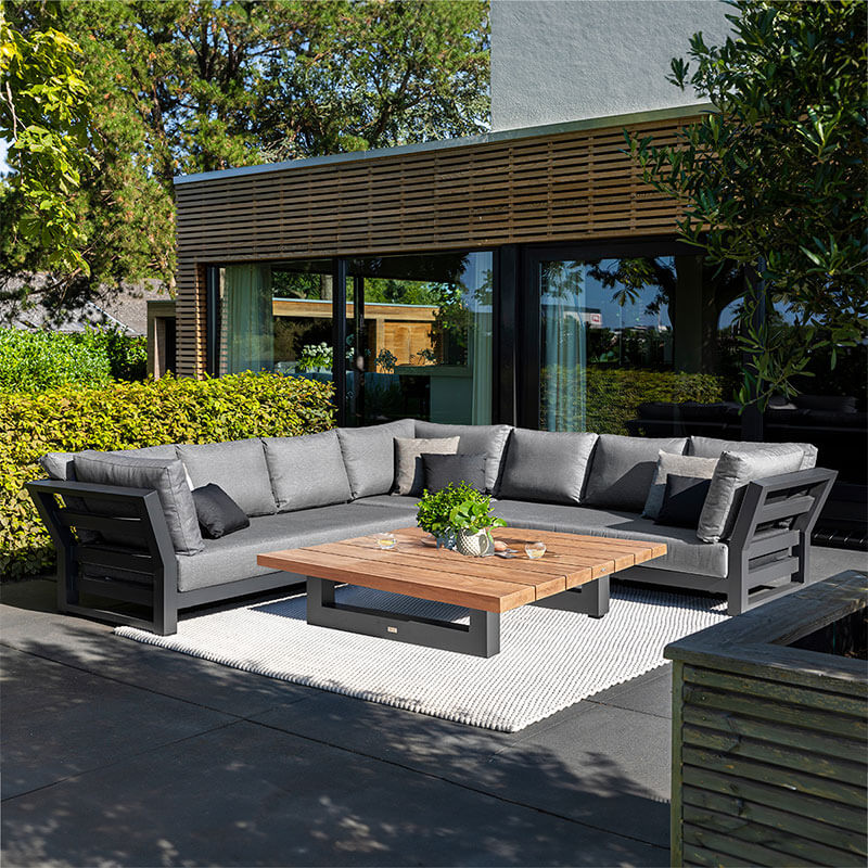 LIFE Nevada Large Outdoor Garden Corner Sofa Set with Teak Coffee Table