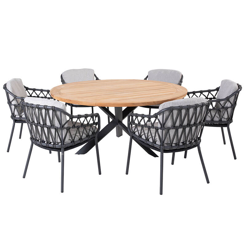 Calpi Rope Garden Dining Set with Prado Round Table and Lazy Susan (6 Seater, Round)