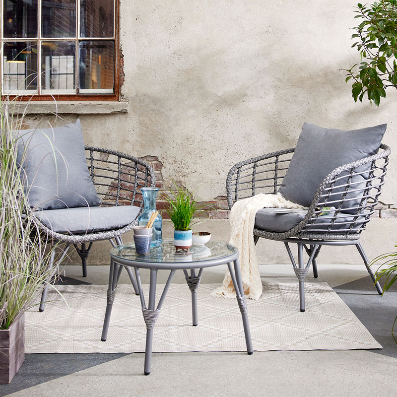 Evora - Wicker Bistro Patio Garden Furniture Table Set (2 Chairs)