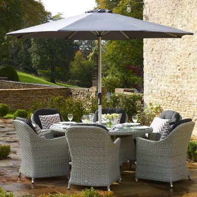 Bramblecrest Chatsworth Rattan Garden Dining Set with Parasol (6 Seater, Elliptical)
