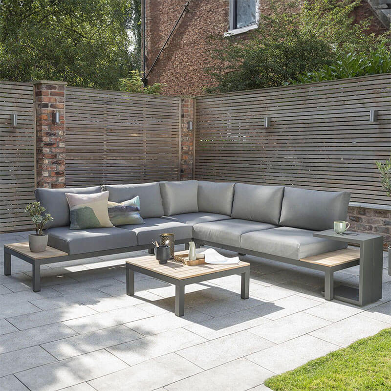 Kettler Elba - Aluminium Modern Low Lounge Corner Sofa Garden Furniture Set with NEW Weatherproof Cushions (Grey)