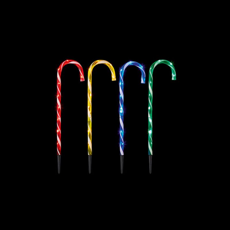 4 Multicolour Candy Cane Stake Lights
