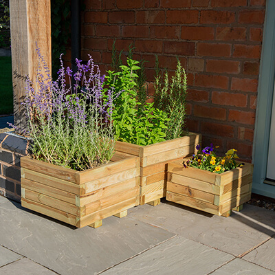 Kendal Square Wooden Garden Planters - Set of 3 (Pressure Treated)