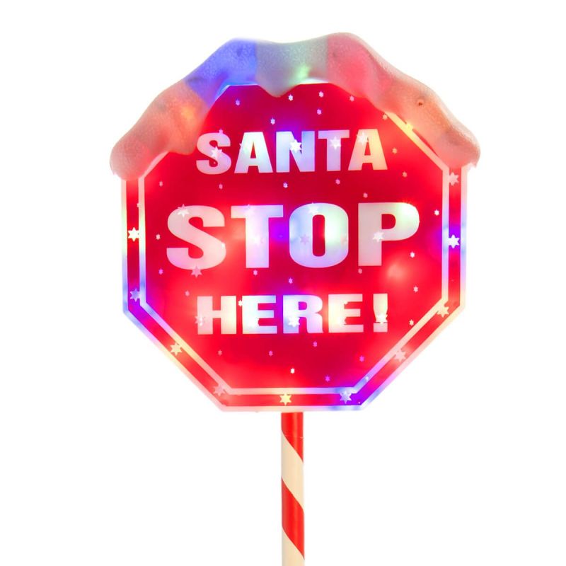 100cm Santa Stop Sign With Multicolour Lights