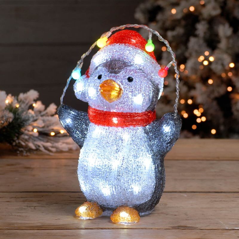 30cm Lit Acrylic Penguin With Lights