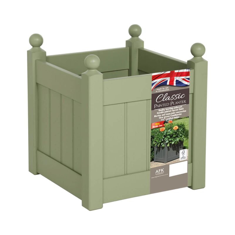 AFK Classic Square TImber Planter (38cm, Green)