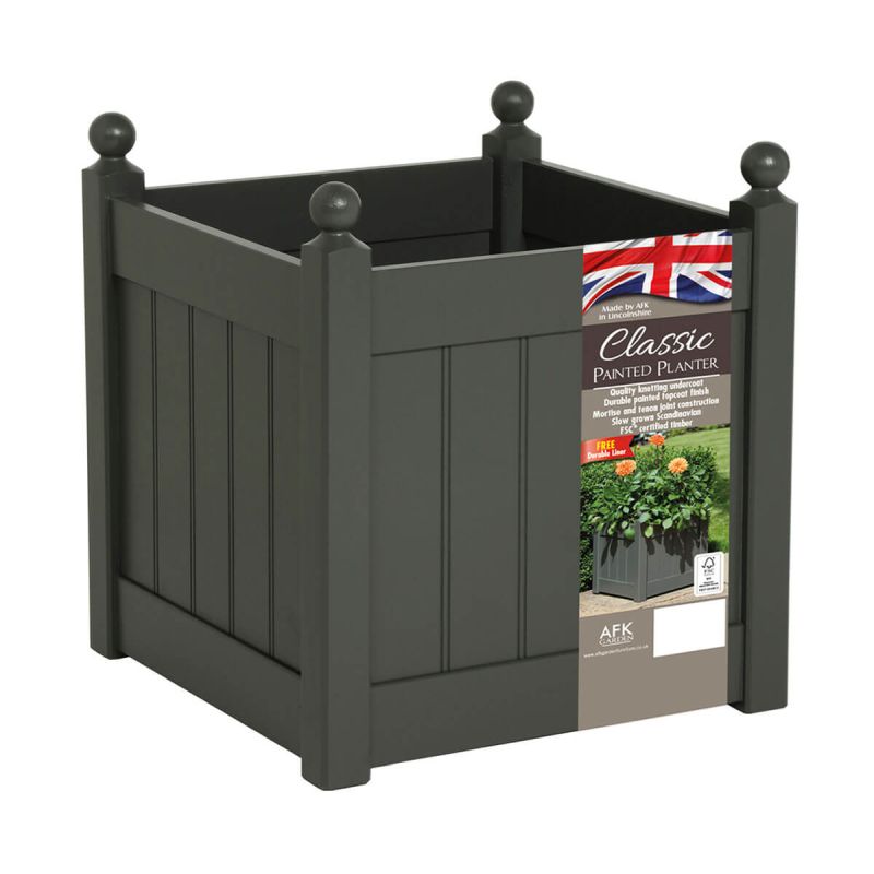 AFK Classic Square Timber Planter (46cm, Grey)