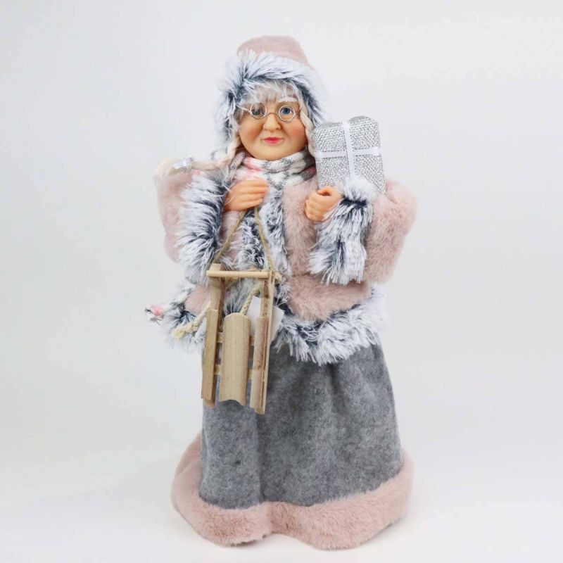 41cm Standing Mrs Claus with Bag and Skis