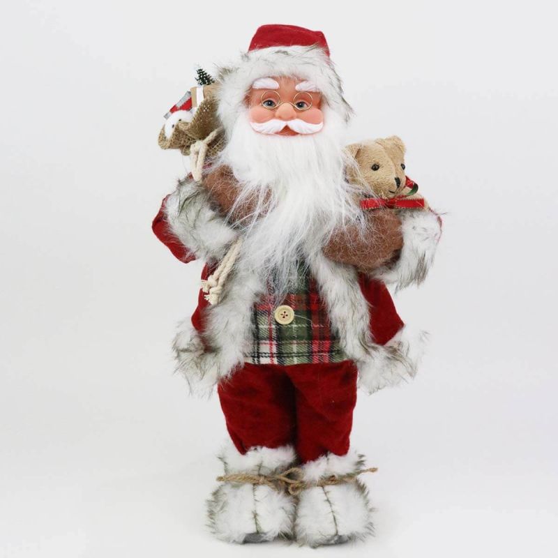 41cm Standing Santa with Bag and Bear