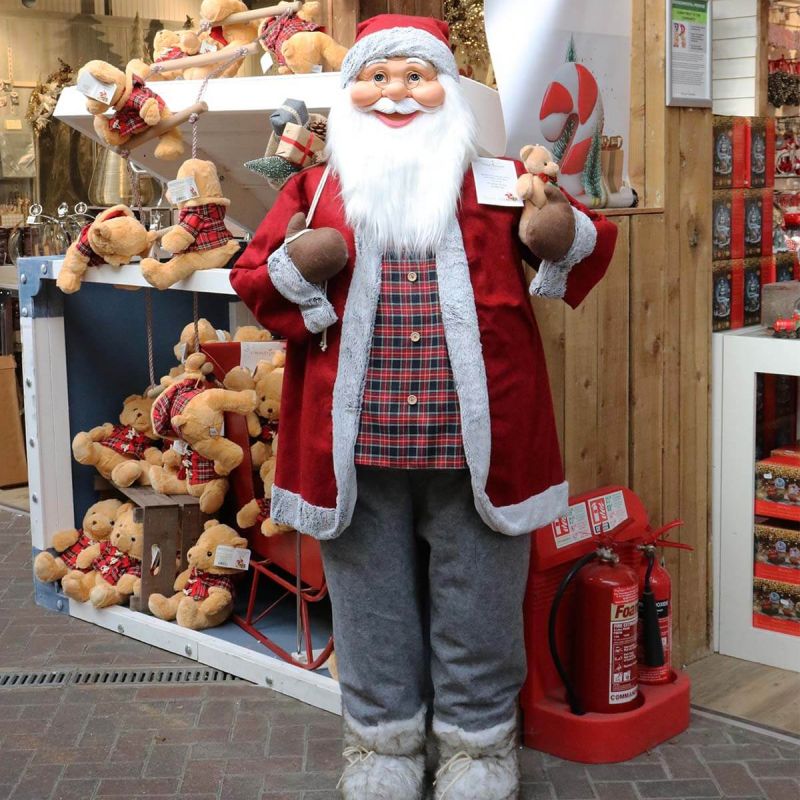 180cm Standing Santa with Bag and Bear