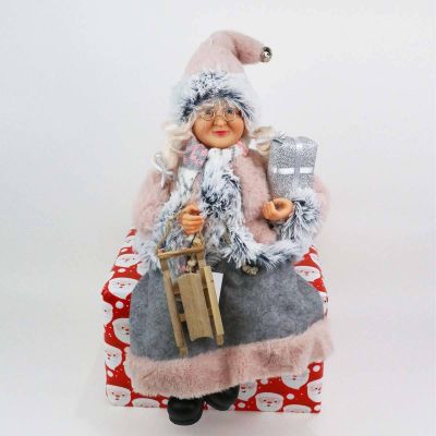 41cm Sitting Mrs Claus with Bag and Skis