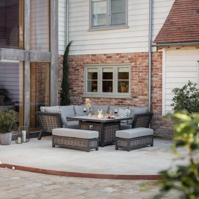 Bramblecrest Tuscan Square Sofa with Firepit Table & 2 Benches