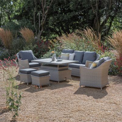 Bramblecrest Wentworth Garden 3 Seat Sofa with Rectangle Adjustable Ceramic Table 2 Sofa Chairs & 2 Stools