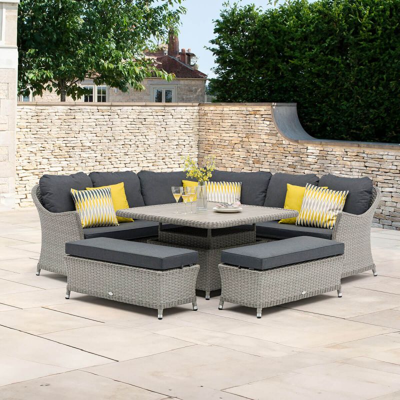 Bramblecrest Wentworth Garden Corner Sofa with Adjustable Table & 2 Benches